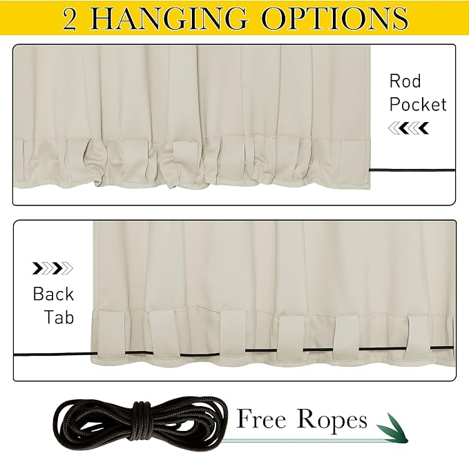 NICETOWN 2 Panels Waterproof Outdoor Curtains Fixed Grommet & Back Tab on Top & - Image 3