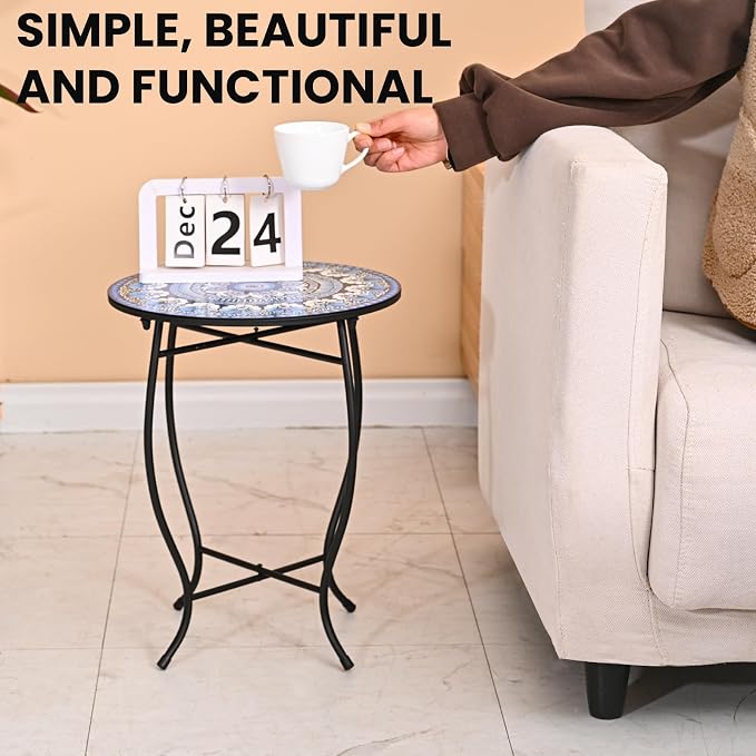 Metal Outdoor Side Table, Weather Resistant Patio Accent Table Plant Stand - Image 6