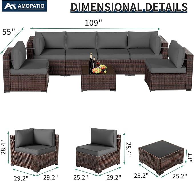 Patio Furniture Sets with Waterproof Cover, 7 Pieces Outdoor Rattan Sectional - Image 6