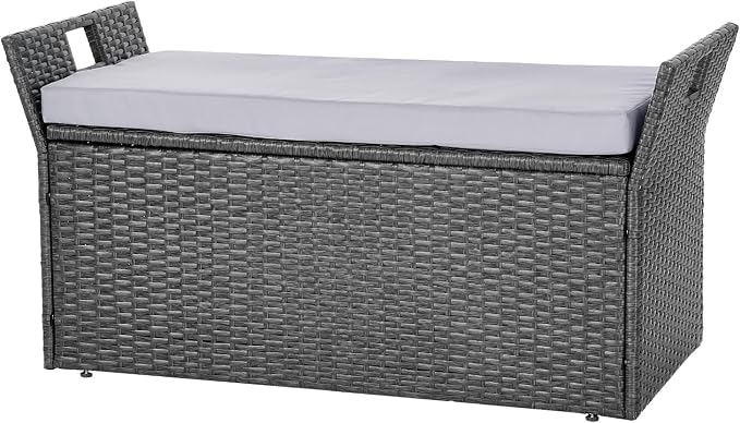 VEVOR Outdoor Storage Bench, 2-Person PE Rattan Storage Bench, 40 Gal Deck Box - Image 9