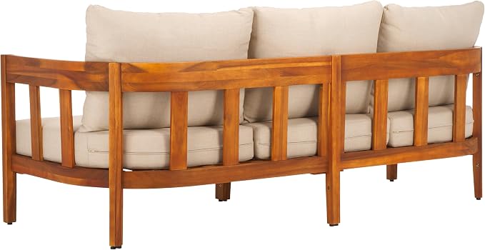 SAFAVIEH Outdoor Collection Owen Acacia Solid Wood Natural/Taupe Cushion - Image 7
