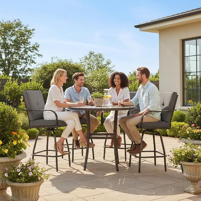 Patio Swivel Bar Stools Set of 4, Outdoor Bar Height Swivel Chairs - Image 6