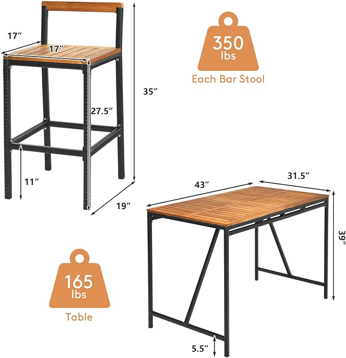 HAPPYGRILL 5 Pieces Patio Bar Table Set - Image 7