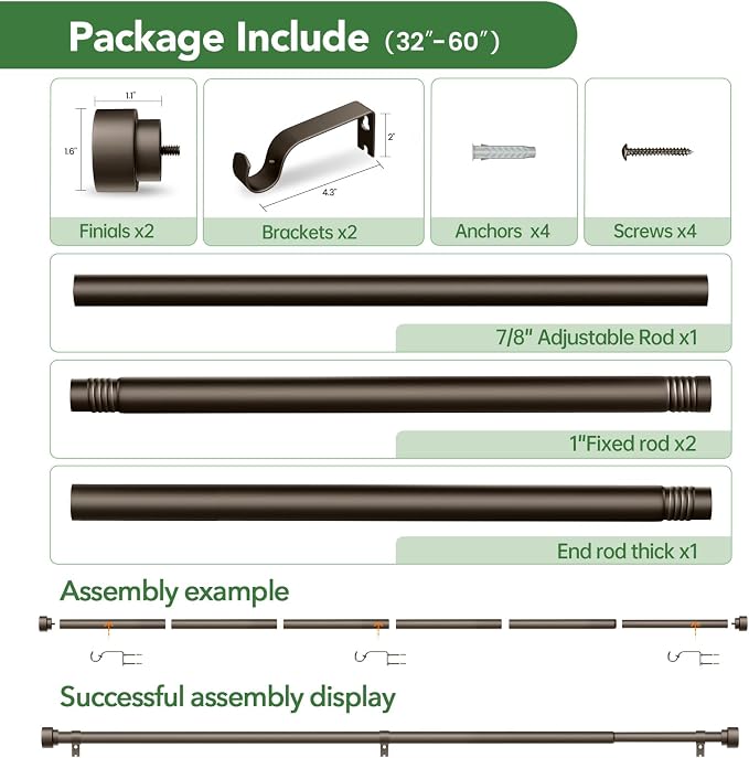 Curtain Rods for Windows 28 to 48, 1 Inch Adjustable Heavy Duty Long Window - Image 6