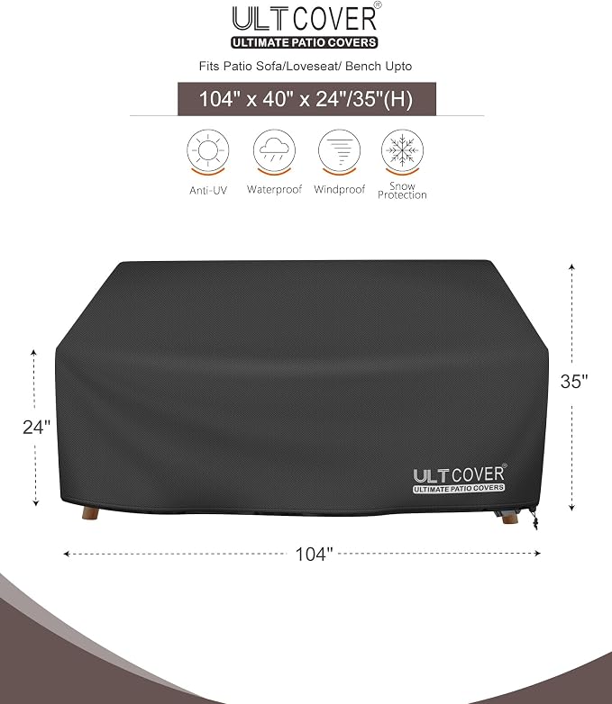 ULTCOVER Waterproof Outdoor Deep Seat Sofa Bench Cover 104W x 40D x 35H inch - Image 2