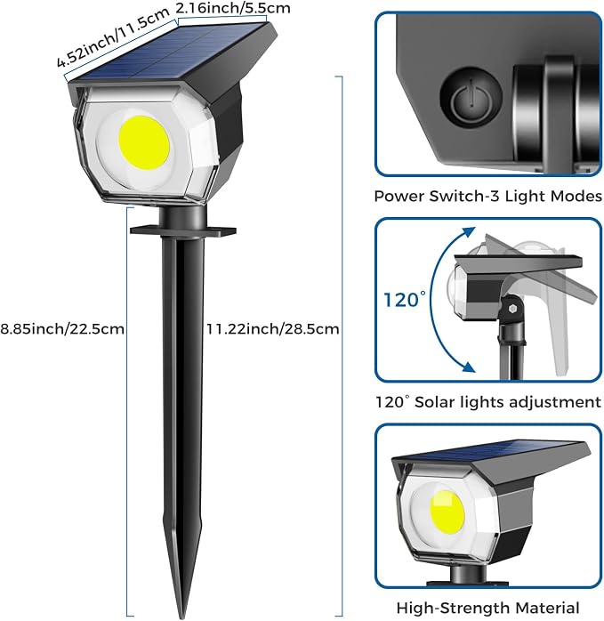 Peasur 6 Pack Solar Lights Outdoor, Solar Powered Spot Uplights Waterproof - Image 6