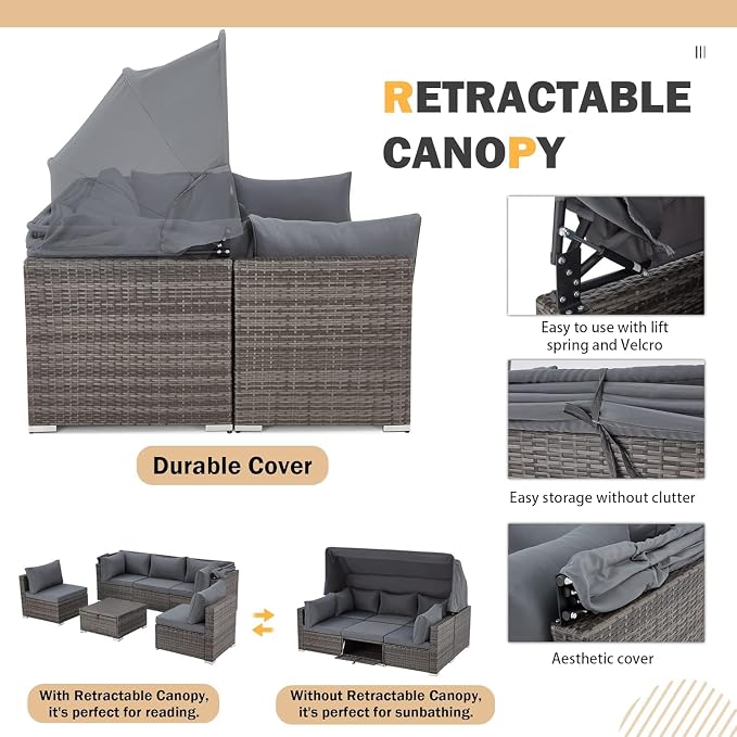 HOMREST 6 Pieces Patio Furniture Sets, Outdoor Daybed - Image 5