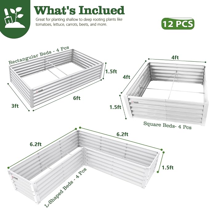 A ANLEOLIFE Set of 12 18 Inch Tall Raised Garden Beds Kit, Square & Rectangular - Image 2