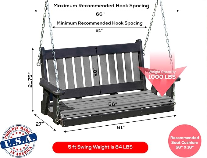 Mission Poly Lumber Wood 5FT Porch Swing Amish Craftsmandship Made in USA HDPE - Image 2