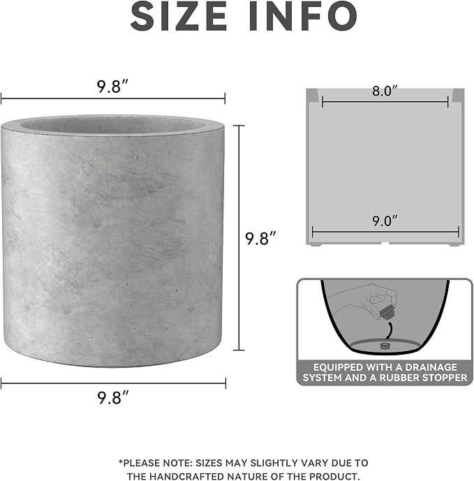 Kante 9.8" Dia Round Concrete Planter, Modern Style Large Cylindrical Plant Pot - Image 2