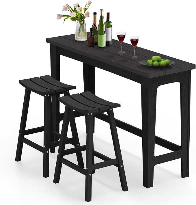 Ciokea 3 Pcs Outdoor Bar Height Table and Stools Set, Heavy-Duty All-Weather by CIOKEA