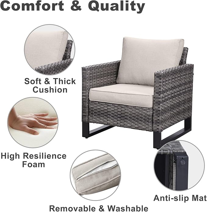 Belord 6 Piece Outdoor Furniture Patio Wicker Sofa Set, Oversize Outdoor Dining - Image 6
