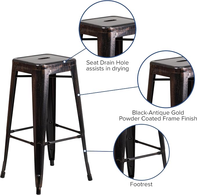 Flash Furniture Lily 4 Pack Commercial Grade 30" High Backless Black-Antique - Image 5
