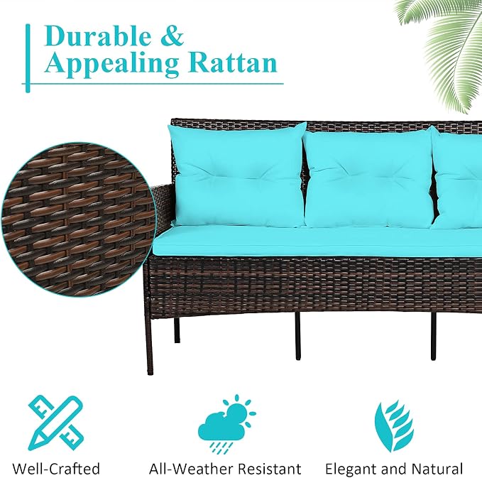Tangkula 3 Pieces Patio Conversation Set, Outdoor PE Rattan Wicker Furniture - Image 8