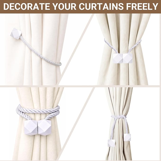 Hion Magnetic Curtain Tiebacks White 2pcs, Curtain Tiebacks Buckles Holdbacks - Image 7