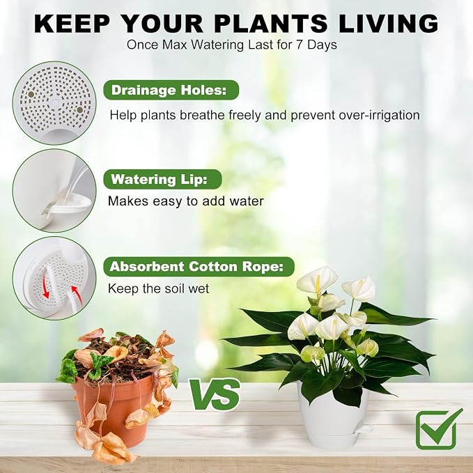 Plant Pots, 7/6.5/6/5.5/5 Inch Self Watering Planters, Pots - Image 3