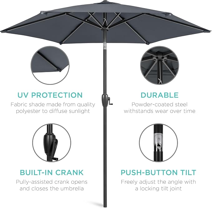 Best Choice Products 7.5ft Heavy-Duty Round Outdoor Market Table Patio Umbrella - Image 5