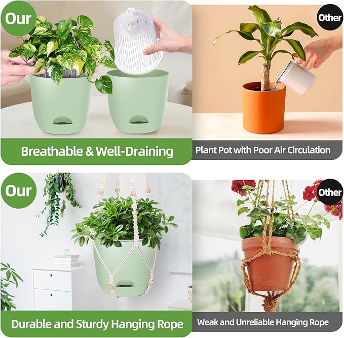 2-Pack 5.7-Inch Self-Watering Hanging Planters - Image 2
