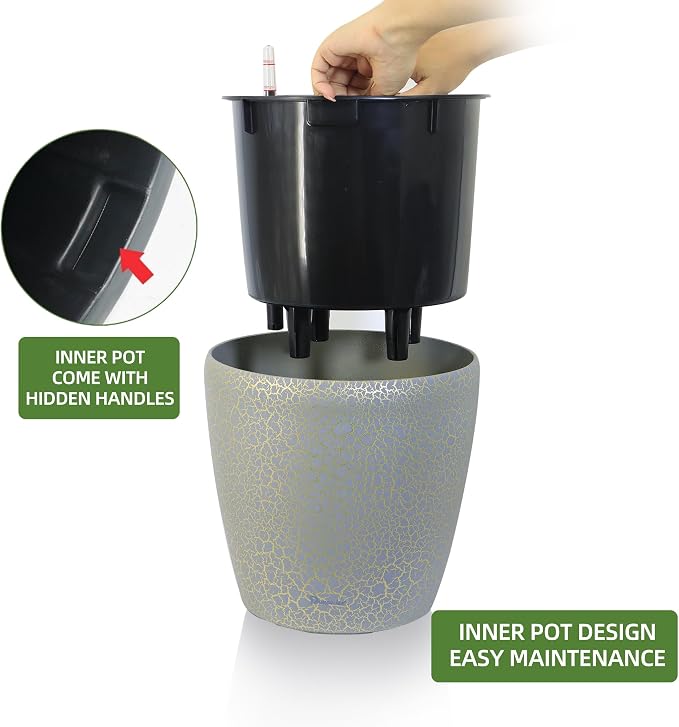 Dexceder 11x10 Inches Self Watering Planter Indoor Outdoor, Inner Pot Design - Image 4