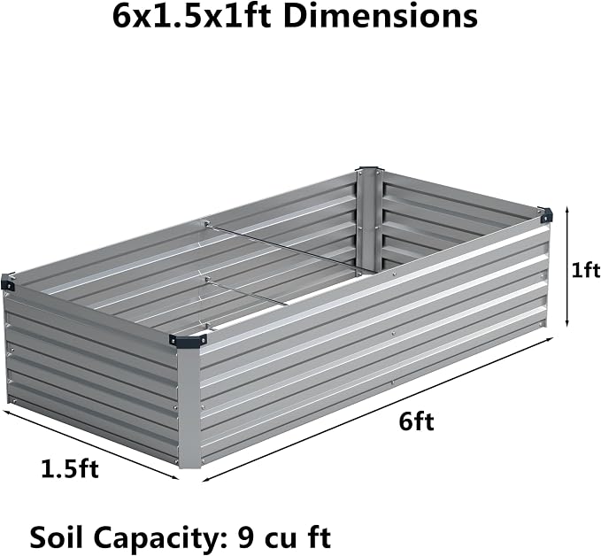 6x1.5x1 ft Galvanized Raised Garden Bed, Outdoor Planter Box Metal Patio Kit - Image 2