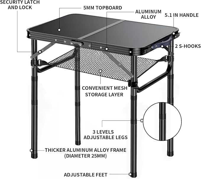 Outdoor Side Table, Portable 3 Adjustable Height Small Outdoor Folding Table - Image 4