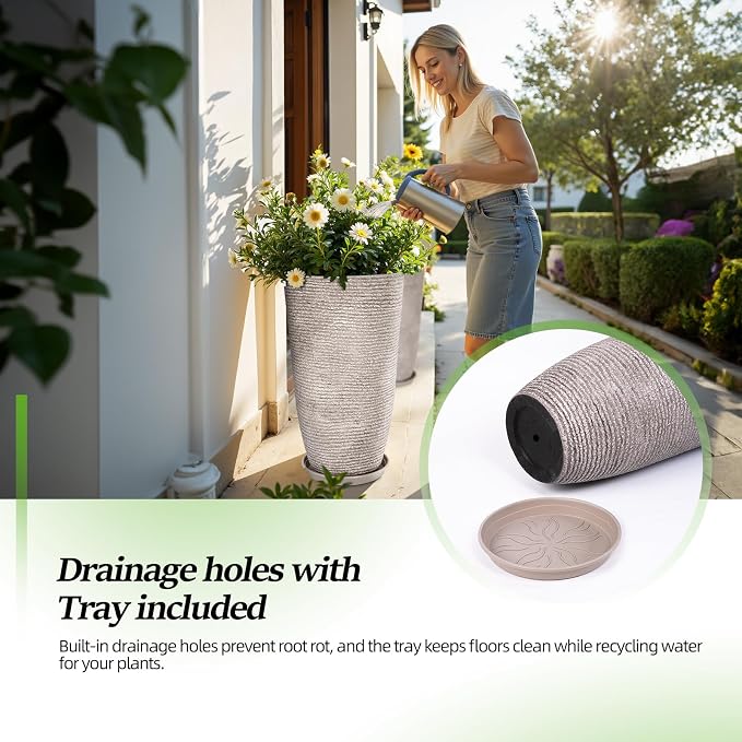 QCQHDU Set of 2 Oversized 9 Gallon Round Planters - Image 2