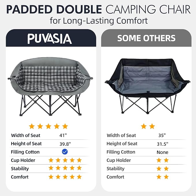 Double Camping Chairs Padded Loveseat Chair - Image 7