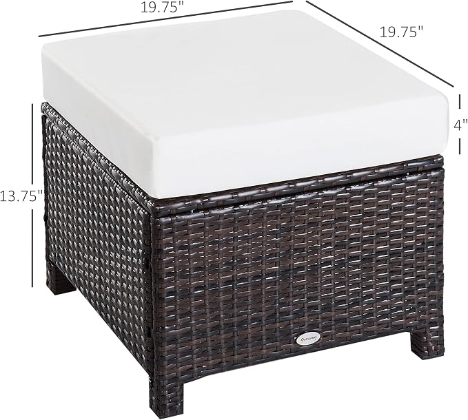 Outsunny 20" Patio Wicker Ottoman, Additional Seating, Side Table - Image 3