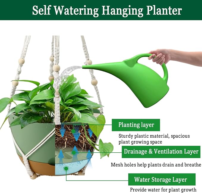 Hanging Planter Self Watering 10 Inch, 2 Pack Indoor Outdoor Hanging Baskets - Image 2