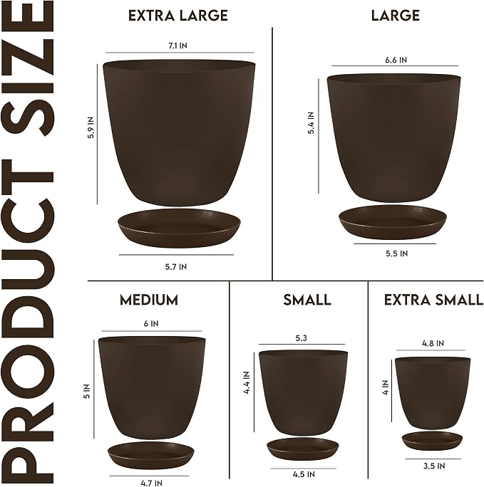 Utopia Home - Plant Pots Indoor - 7/6.6/6/5.3/4.8 Inches Garden Flower Pots - Image 2