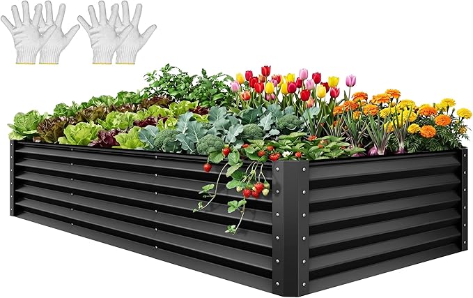 YITAHOME 8x4x1.5ft Large Raised Garden Bed Kit, Galvanized Metal Planter Box by YITAHOME