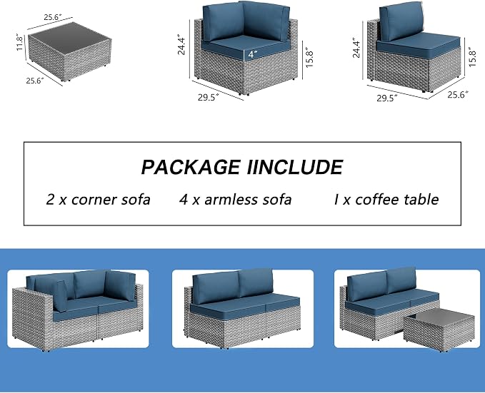 Shintenchi 7 Pieces Outdoor Patio Furniture Sets, Patio Sectional Sofa Couch - Image 2