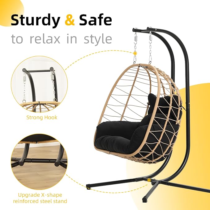 DoubleTT Double Indoor/Outdoor Wicker Swing Egg Chair Hammock Foldable Hanging - Image 2