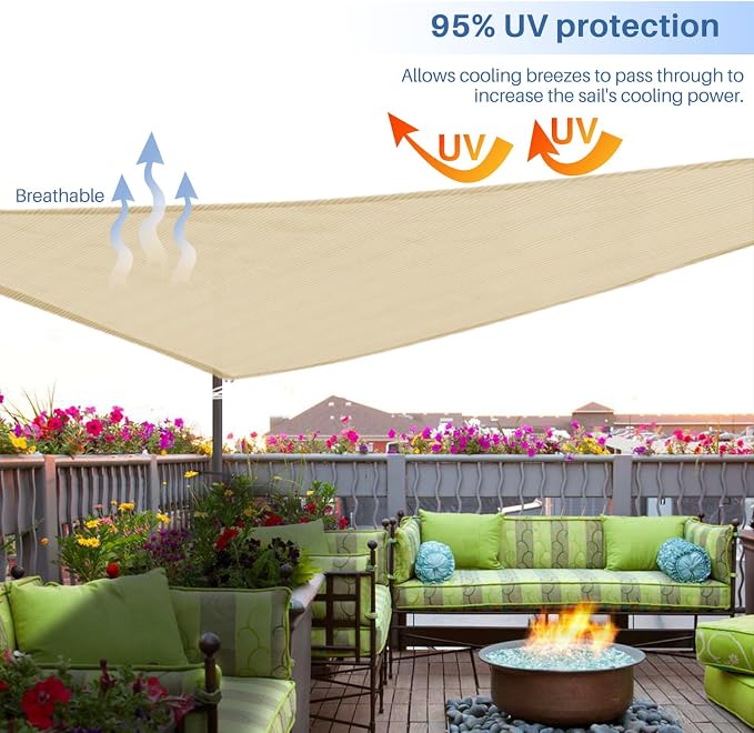 E&K Sunrise 15' x 15' x 15' Sun Shade Sail Triangle Canopy Shade Cover UV Block - Image 5