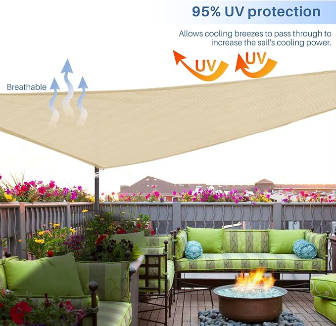 E&K Sunrise 24' x 24' x 24' Sun Shade Sail Triangle Canopy Shade Cover UV Block - Image 5
