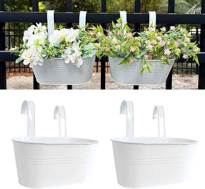 10" Hanging Flower Pots, Railing Planters Fence Pot by JOYFERNAL