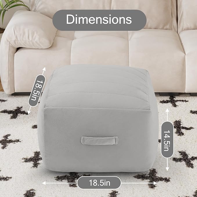 MeMoreCool Square Stuffed Pouf Ottoman Foot Rest, Floor Pouf Foot Stool - Image 2