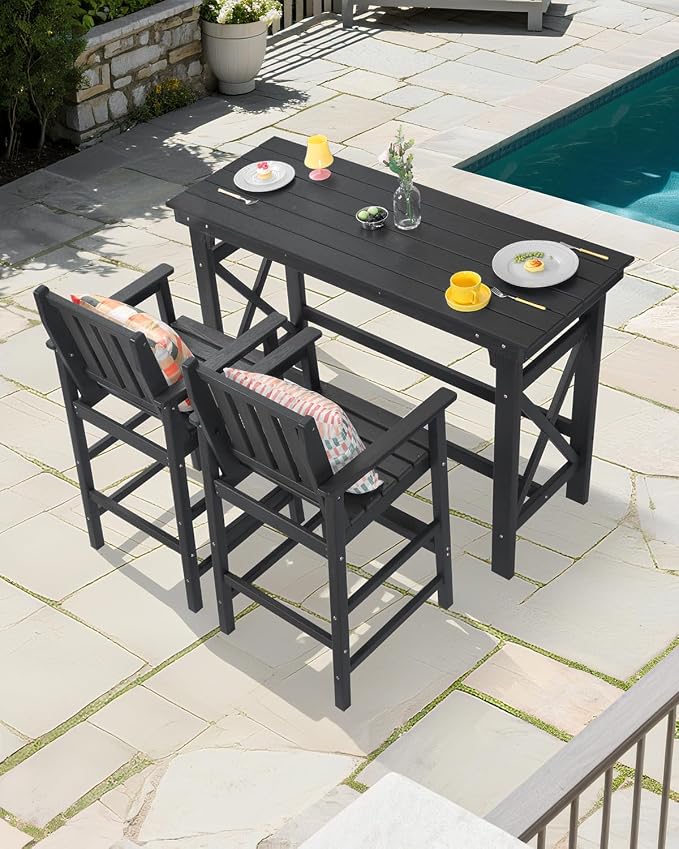 3 Pieces HDPE Outdoor Bar Table and Chairs Set, Tall Adirondack Chairs Set of 2 - Image 2
