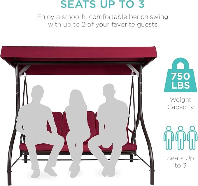 Best Choice Products 3-Seat Outdoor Large Converting Canopy Swing Glider - Image 4