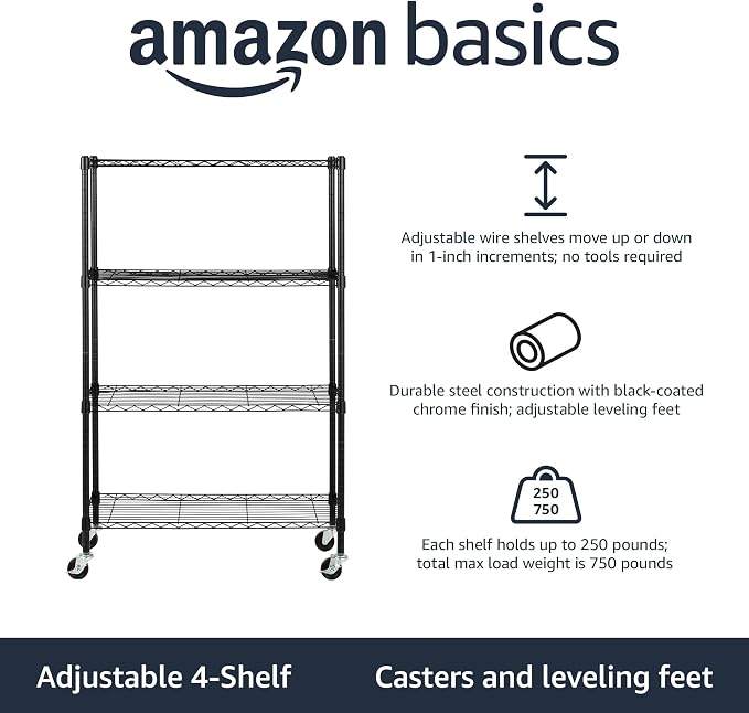 Amazon Basics 4-Shelf Heavy Duty Garage Shelving Storage Unit on 3" Wheel - Image 4
