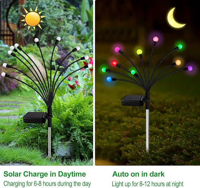 Kohlrabi Solar Garden Lights Outdoor, 10 Pack 80 LED Solar Firefly Lights - Image 3