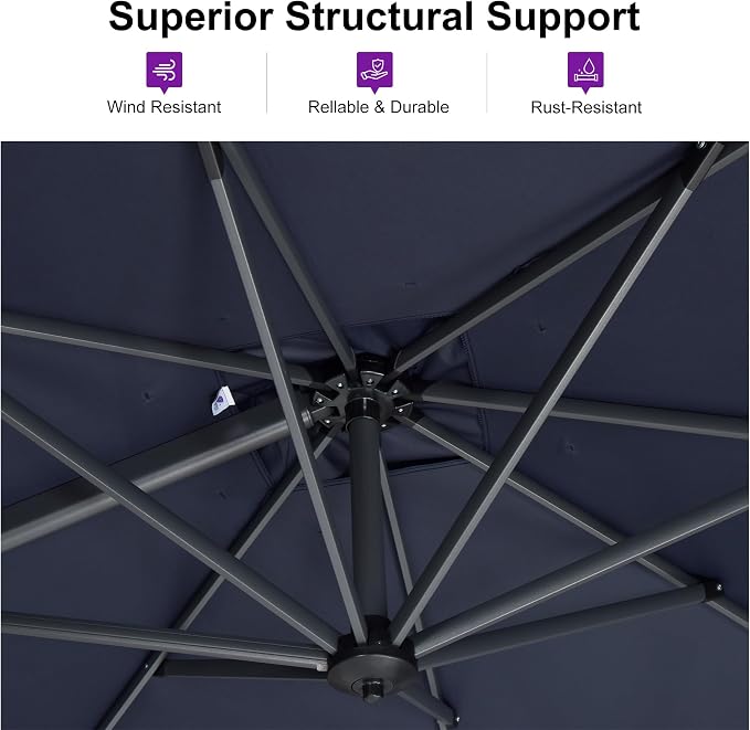 PURPLE LEAF 11 Feet Patio Round Cantilever Umbrella - Image 3