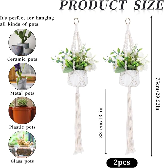 Sliverdew Macrame Plant Hanger, 2 Pack Boho Hanging Planters Baskets - Image 3