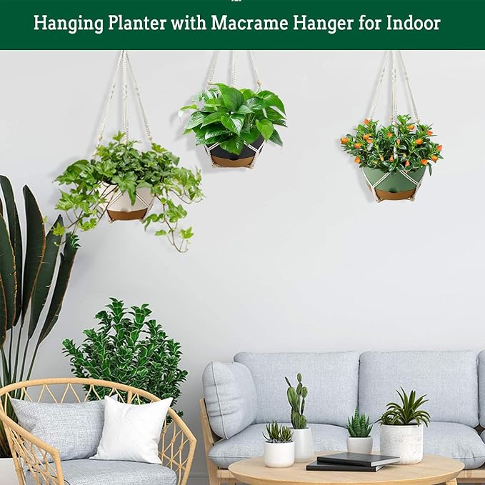 3 Pack Hanging Planters Set, 8 Inch Indoor Outdoor Hanging Plant Pot Basket - Image 6