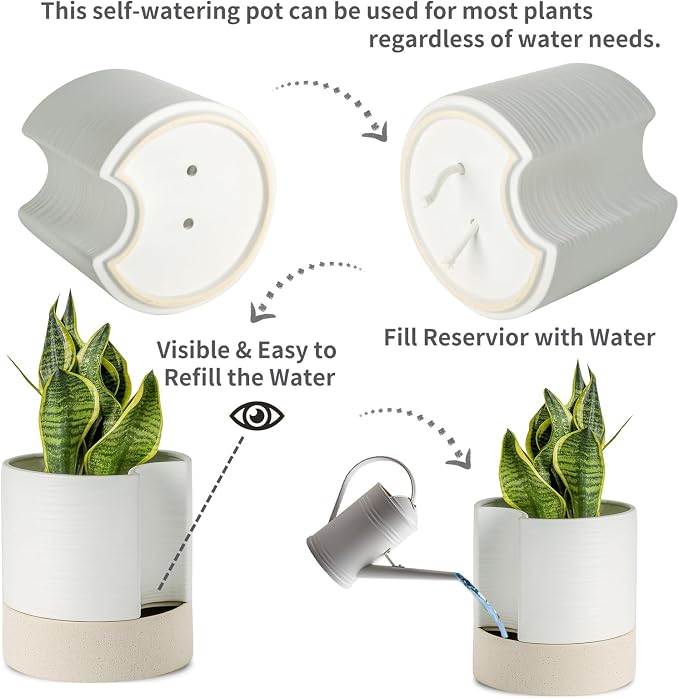 Nihow Self Watering Plant Pot: 8 Inch Ceramic Planter - Image 3