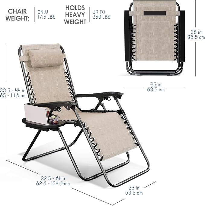 Nestl Zero Gravity Chairs Set of 2, Patio Lounge Chair Outdoor - Image 3