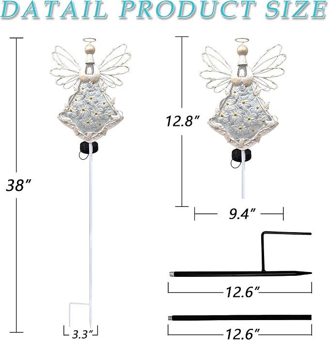 38Inch Angel Solar Lights Outdoor Decorative-Metal&Glass Angel Hydrangea Flower - Image 5