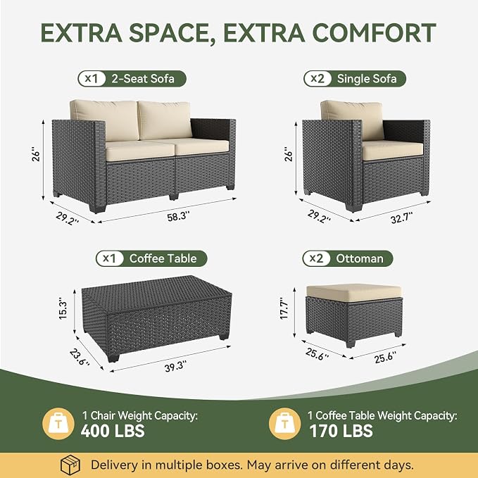 Aoxun 7 Piece Outdoor Patio Furniture Set 6 Seats, Outdoor Sectional - Image 2
