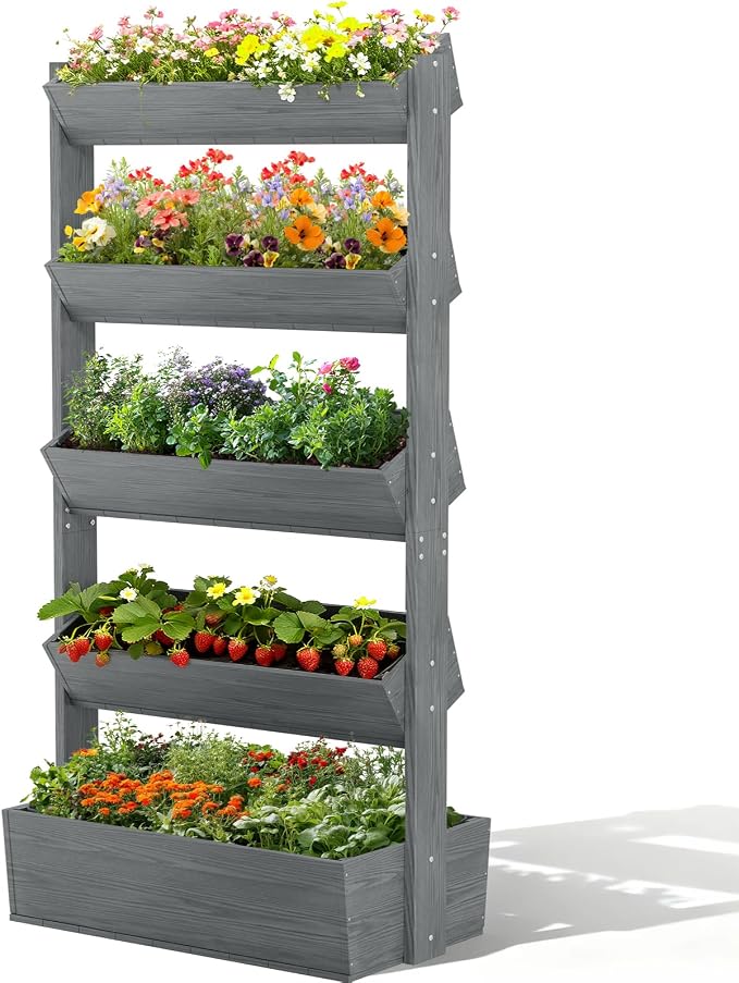 DoCred Vertical Wooden Raised Garden Bed, 5 Tier Upgraded Garden Planters by DoCred