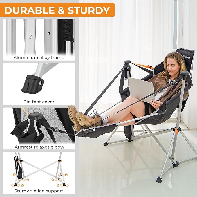 KingCamp Hammock Chair with Footrest – Heavy Duty Swinging Rocking Camping - Image 3